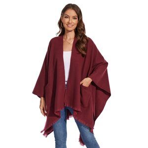 1367 Shawl Wraps For Women, Elegant Knitted Cape Open Front Soft Poncho